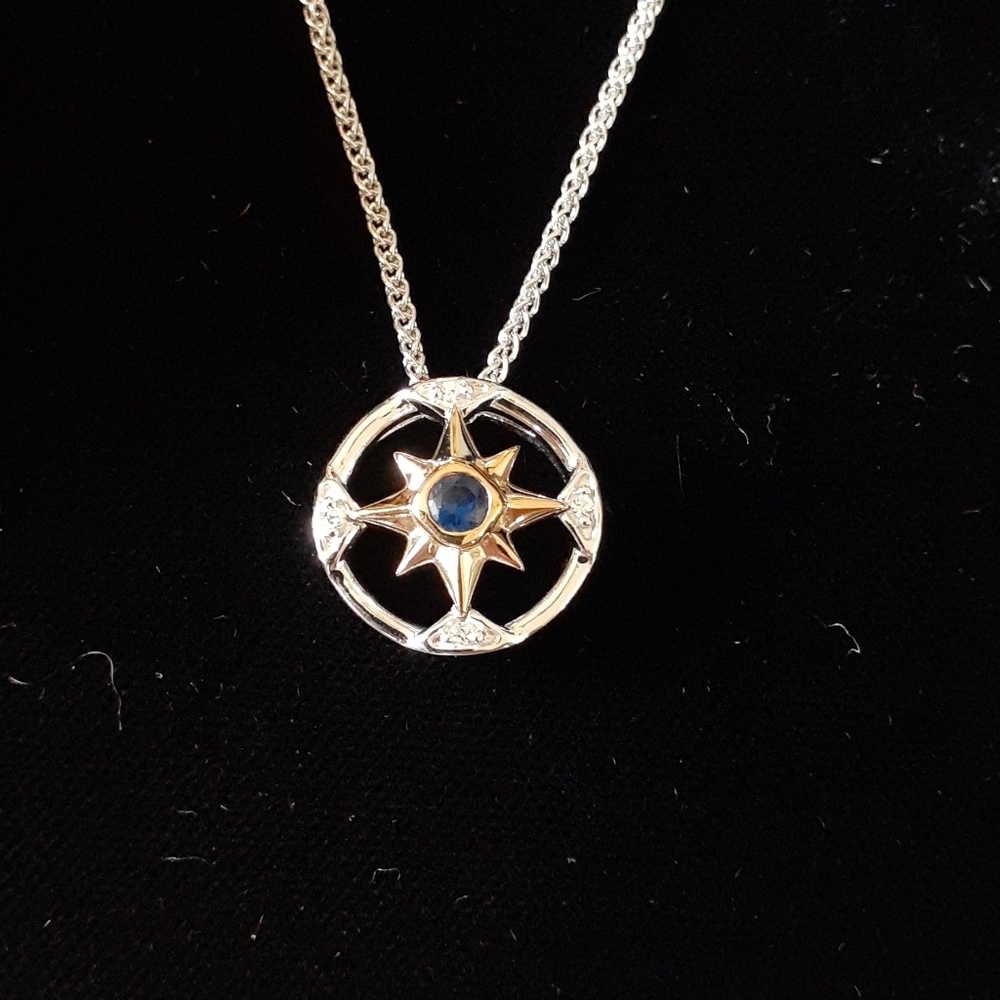 Capt Marvel 925 Silver Necklace Swarovski Saph. CZ - Picture 2 of 2